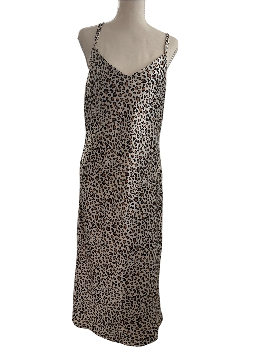 Everly Leopard Satin Slip Dress - Beige & Black L